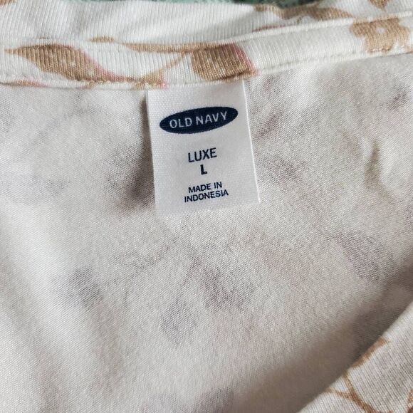 Old Navy Luxe Women’s Top Size L White Beige Floral Stretch Short Sleeve Blouse - Picture 4 of 6